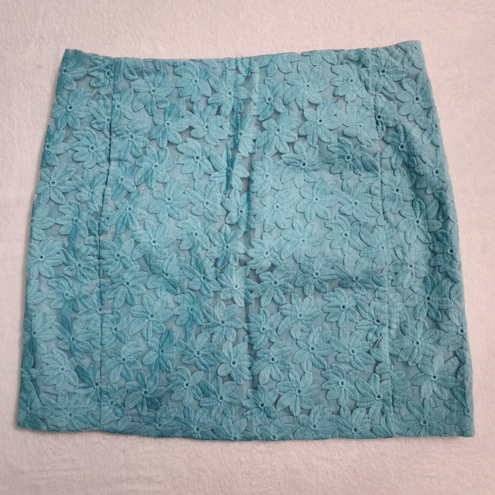 Joe Fresh Floral Lace Mini Skirt Womens 10 Turquoise Embroidery Wedding Guest